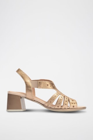 Sandali con tacco in pelle - Beige