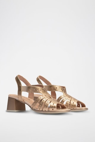 Sandali con tacco in pelle - Beige