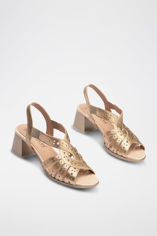 Sandali con tacco in pelle - Beige