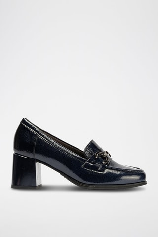 Mocassini con tacco in pelle verniciata - Blu