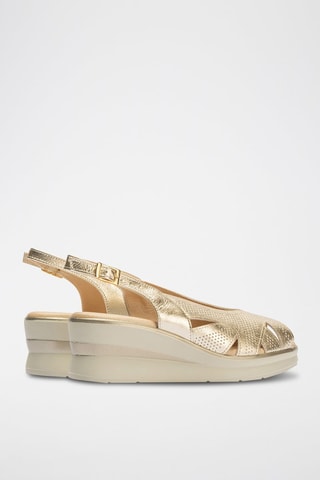 Sandali con zeppa in pelle - Dorato