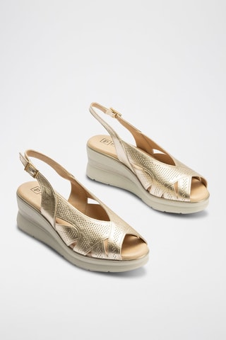 Sandali con zeppa in pelle - Dorato