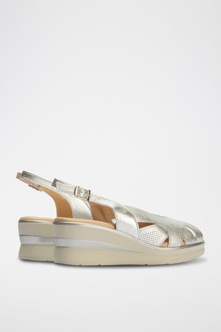 Sandali con zeppa in pelle - Argentato