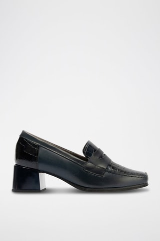 Mocassini con tacco in pelle - Blu