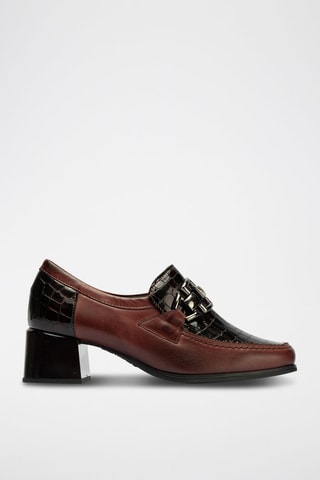 Mocassini con tacco in pelle - Rosso