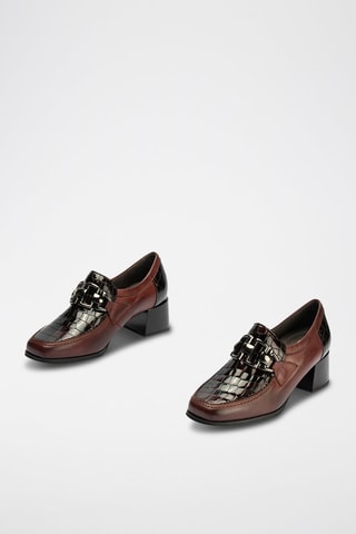 Mocassini con tacco in pelle - Rosso