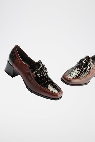 Mocassini con tacco in pelle - Rosso