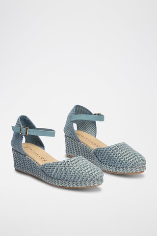 Espadrillas con zeppa in pelle - Blu