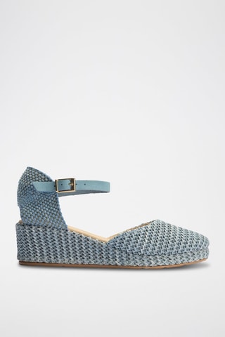 Espadrillas con zeppa in pelle - Blu