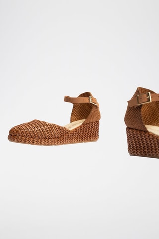 Espadrillas con zeppa in pelle - Marrone