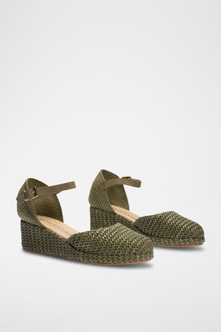 Espadrillas con zeppa in pelle - Verde