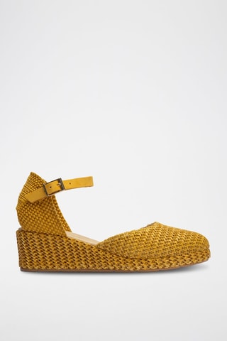 Espadrillas con zeppa in pelle - Giallo