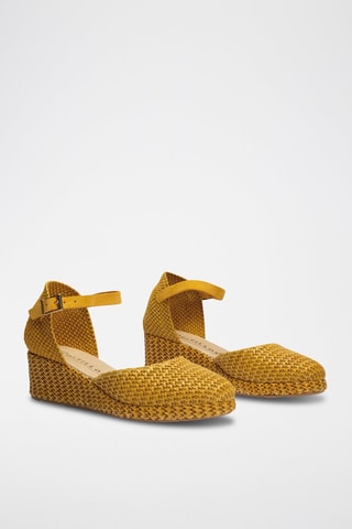 Espadrillas con zeppa in pelle - Giallo