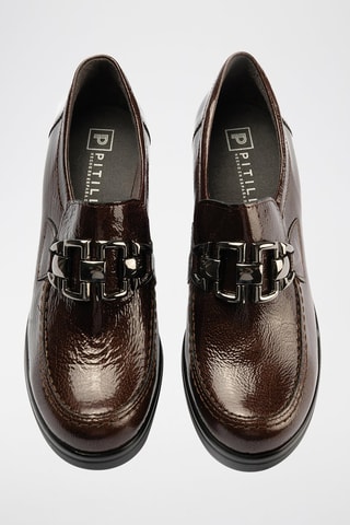 Mocassini con zeppa in pelle verniciata - Marrone
