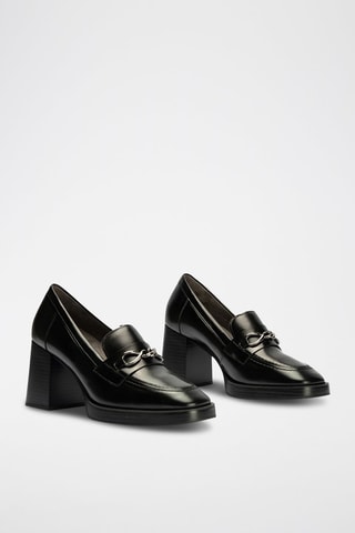 Mocassini con tacco in pelle nappa - Nero