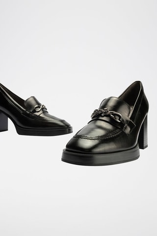 Mocassini con tacco in pelle nappa - Nero