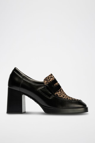 Mocassini con tacco in pelle - Nero