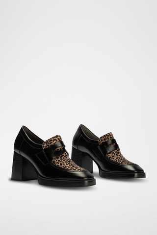 Mocassini con tacco in pelle - Nero