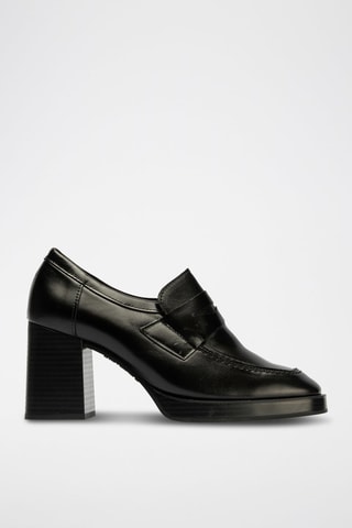 Mocassini con tacco in pelle nappa - Nero