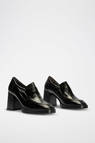 Mocassini con tacco in pelle nappa - Nero