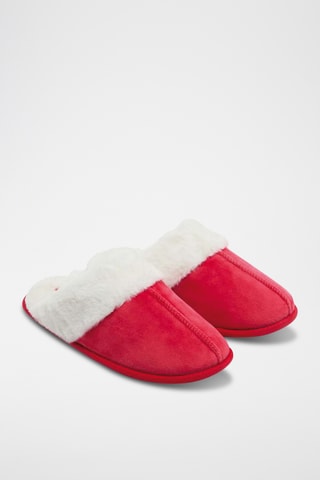 Pantoufles fourrées - Rouge et blanc