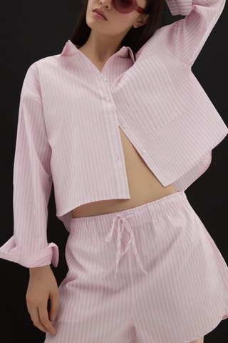 Chemisier et short - Rose poudré et blanc