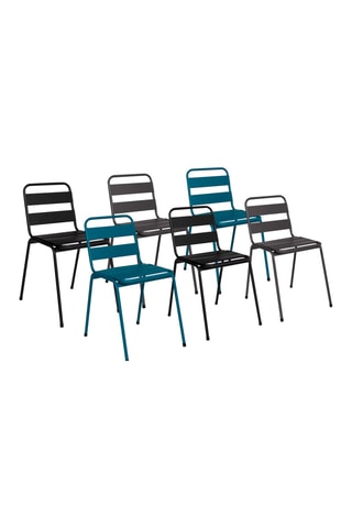 6 chaises de jardin empilables - Noir et bleu