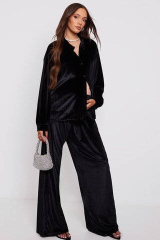 Pantaloni wide legs premaman in velluto - Nero