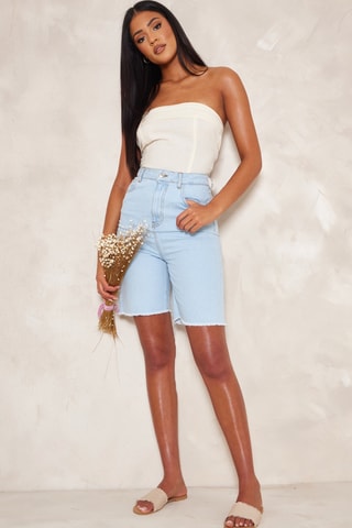 Shorts in jeans a vita alta - Azzurro