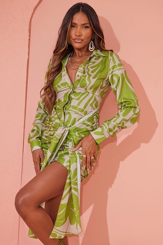 Vestido justo Verde-azeitona e branco