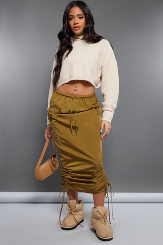 Gonna midi a vita alta - Kaki