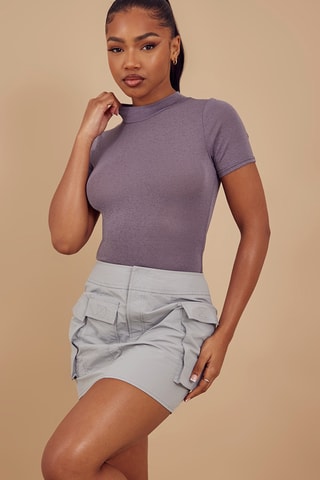 Minissaia de cintura alta - Cinzento-claro