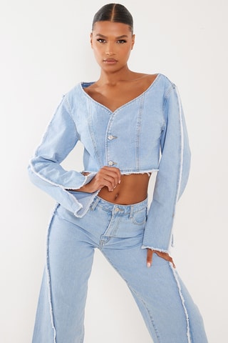 Giacca corta in jeans - Celeste