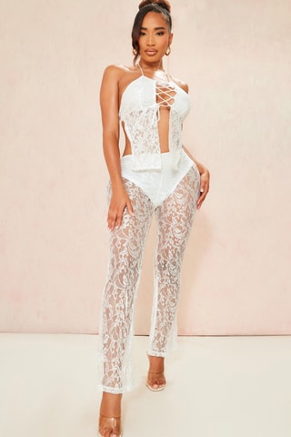Calças flare em renda - Branco