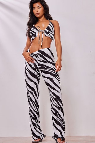 Pantaloni wide legs a vita alta - Bianco e nero