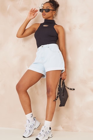 Shorts in jeans a vita alta - Azzurro