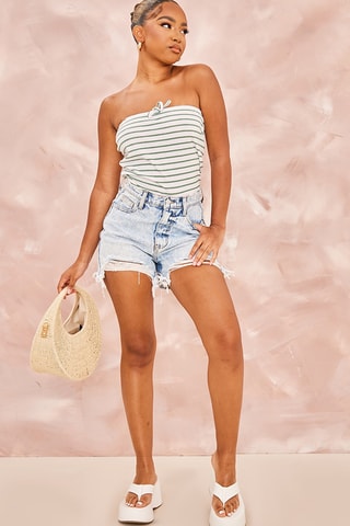 Calções de ganga de cintura subida - Azul-claro