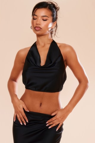 Crop top in raso - Nero