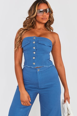 Top bustier in jeans - Blu