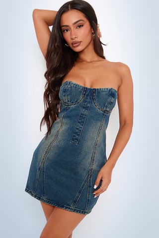 Abito bustier in jeans - Blu