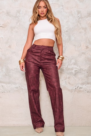 Pantaloni straight a vita alta - Bordeaux