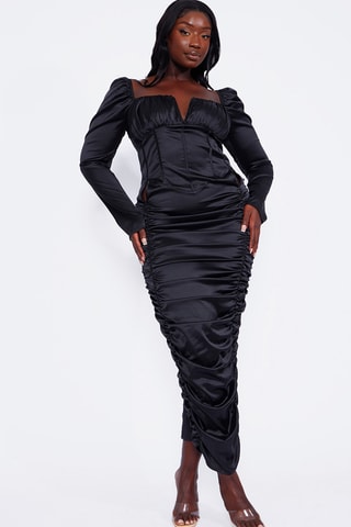 Abito lungo in raso - Nero