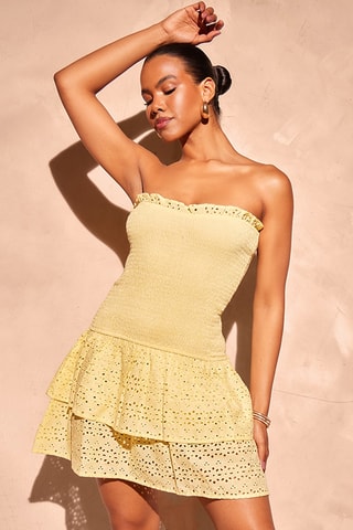 Vestido caicai em bordado inglês - Amarelo