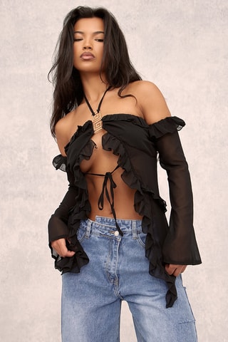 Top con volant - Nero