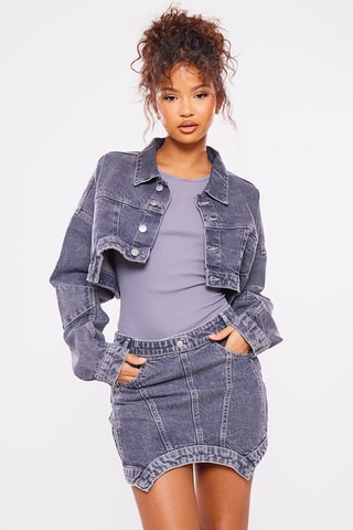 Giacca corta in jeans - Grigio scuro