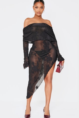 Abito a tubino in pizzo - Nero