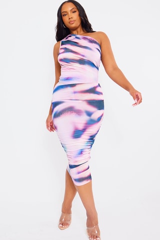 Abito asimmetrico tie and dye - Blu elettrico e rosa chiaro