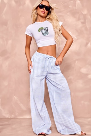 Crop top e pantaloni - Celeste e bianco
