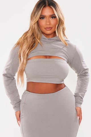 Felpa corta con cappuccio - Grigio