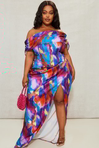 Gonna a portafoglio a vita alta - Viola e turchese